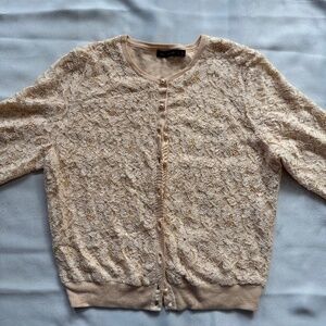 The Limited Lace Cardigan - Size Large - Champagne Beige, Pearl Buttons